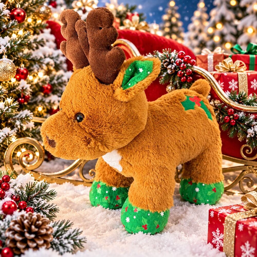 Build a Bear Holly Berry Reindeer Plush Brown Green Mistletoe Stuffed Christmas